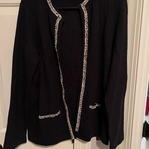 Elegant Black Women's Jacket / open cardigan with Silver sparkle Trim
